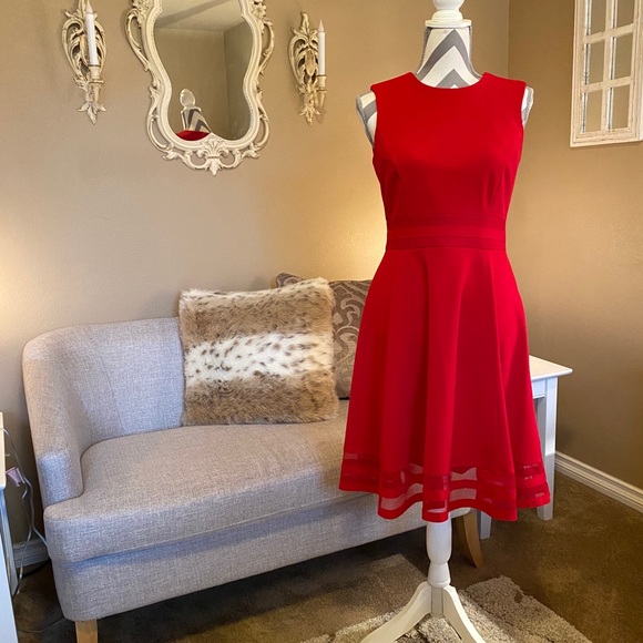 Calvin Klein Peplum Sheer Paneled Dress - Picture 1 of 6